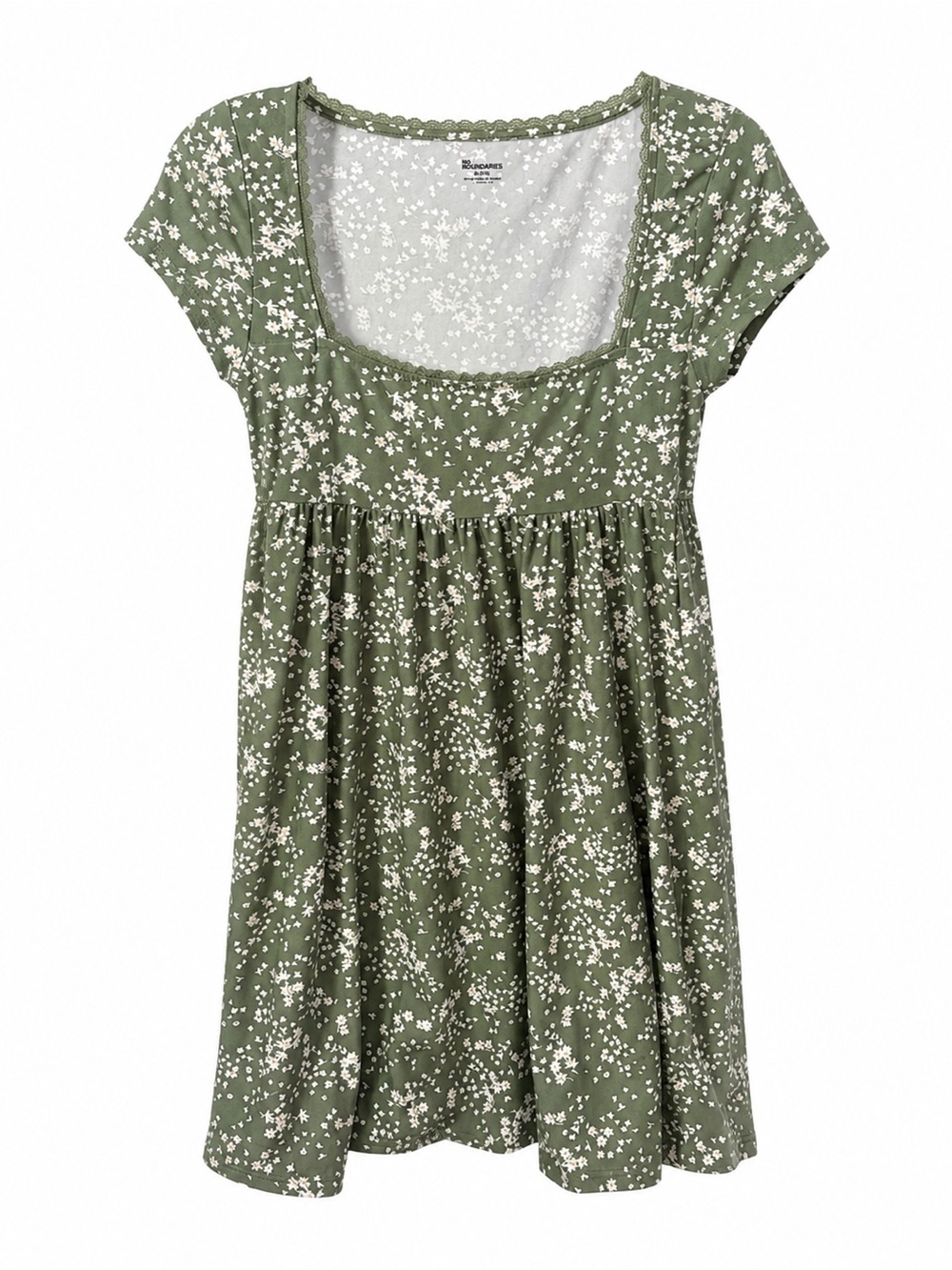 Sage Green Floral Square Neck Babydoll Dress